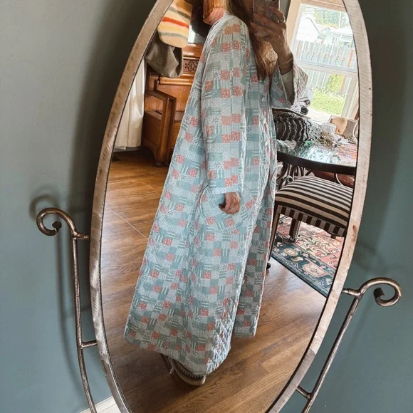 Vintage handmade patchwork Quilted duster Maxi swing coat Jacket sz S-L - Picture 4 of 16